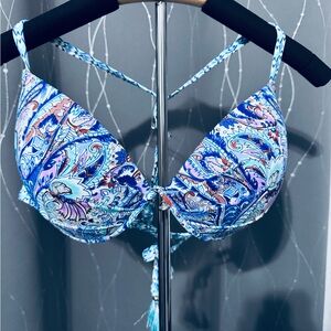 Blue and Pink Paisley Bikini Top